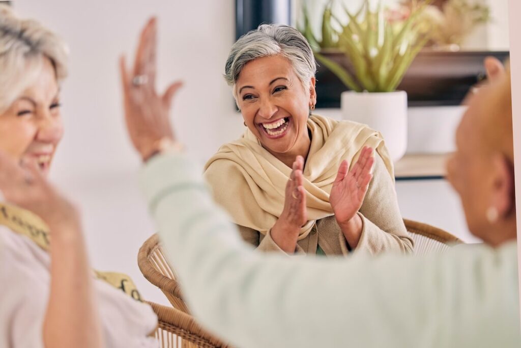 Smiling seniors having a good time together